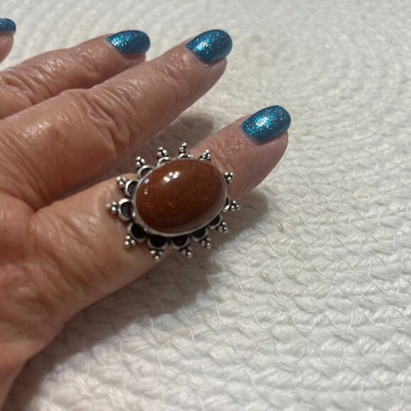 Sparkling GOLD SUNSTONE Handmade Sterling 925 Ring Size 9.75 #313D - Picture 1 of 3